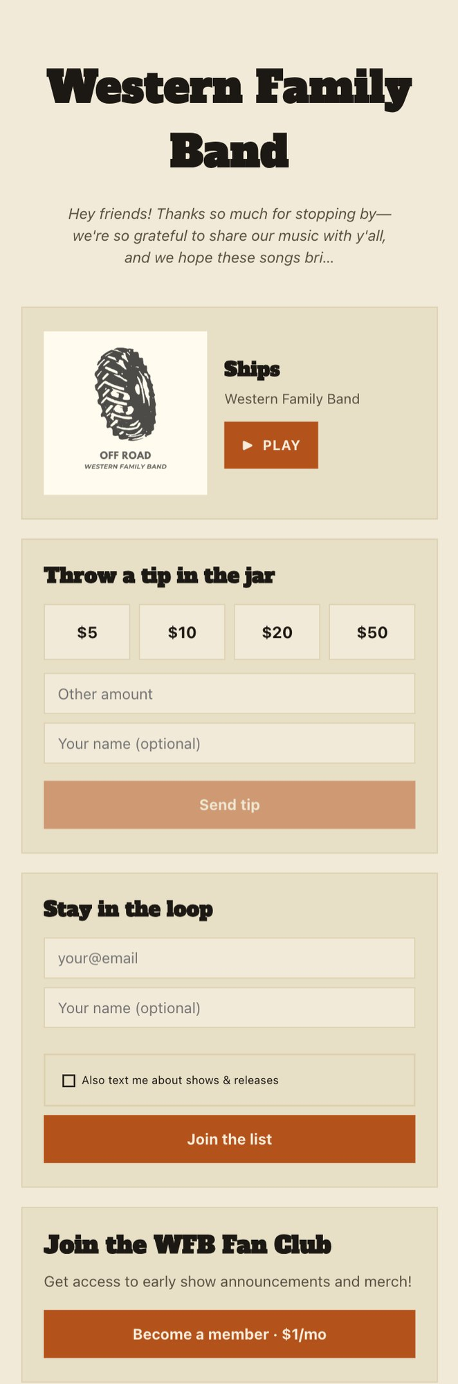 Link-in-bio /connect page on a phone