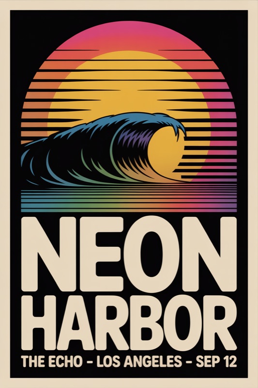 Gig poster made in the Studio — Neon Harbor