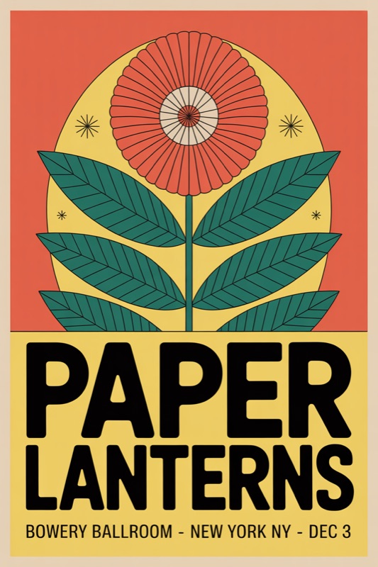Gig poster made in the Studio — Paper Lanterns